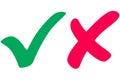right and wrong icon with green and red, correct and incorrect symbol to guarantee the idea Royalty Free Stock Photo