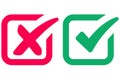 right and wrong icon with green and red, correct and incorrect symbol to guarantee the idea Royalty Free Stock Photo