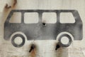 Sign and symbol of bus or public transport in black on white. Rusty vehicle sign