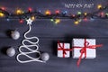 Sign symbol Christmas tree on a wooden background. A copy of space. The idea of a merry new year. Christmas. Royalty Free Stock Photo