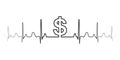 Sign symbol fluctuations in the exchange rate dollar vector dollar sign and waves the heartbeat the dollar currency exchange