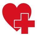 Sign symbol health logo hospital vector red cross and the heart icon is a symbol of health