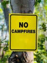 Sign or symbol no campfire, do not light a fire. No Campfires sign, in nature by sea. Royalty Free Stock Photo