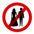 Sign and symbol of separation of heterosexual couple - divorce or breakup of love relationship.