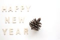 Sign and Symbol text of wooden Happy new Year on white background