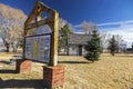 Sign Table and Rustic Log Cabin Mormon Pioneer Heritage Park Panguitch Utah