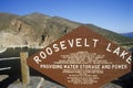 Sign at Theodore Roosevelt Dam at Theodore Roosevelt Lake, AZ Royalty Free Stock Photo