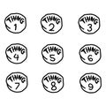 1-9 sign things graphic printable. circles with numbers one, two, three, four, five, six, seven, eight and nine. thing family sign