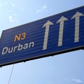 Sign to Durban on the N3 highway in South Africa