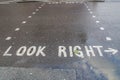 Sign to look right and left on concrete road Royalty Free Stock Photo
