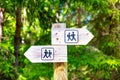 Sign of the tourist trail in the forest.