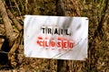 Sign trail closed in woods