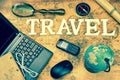 Sign Travel, Laptop, Mouse, Globe, Compass, GSM Phone, Letter, M Royalty Free Stock Photo