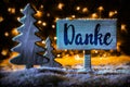 Sign, Tree, Snow, Calligraphy Danke Mean Means Thank You