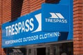 A sign for Trespass an outdoor clothing shop in the UK