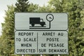 Sign Trucking Weigh Station scale report weight on highway in Quebec Canada