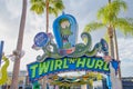 Sign for the Twirl N Hurl ride at Universal Studios