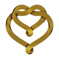 The sign of the union of two hearts made of intertwined golden wire bundles. Symbol of infinite love. Vector illustration