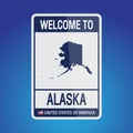 The Sign United states of America with  message, Alaska and map on Blue Background vector art image illustration Royalty Free Stock Photo