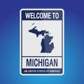 The Sign United states of America with  message, Michigan and map on Blue Background vector art image illustration Royalty Free Stock Photo