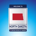 The Sign United states of America with  message, North Dakota and map on Blue Background vector art image illustration Royalty Free Stock Photo