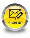 Sign up (edit mail icon) glossy yellow round button