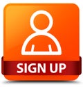 Sign up (member icon) orange square button red ribbon in middle