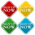 Sign up now icons set with long shadow Royalty Free Stock Photo