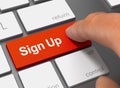 Sign up pushing keyboard with finger 3d illustration Royalty Free Stock Photo