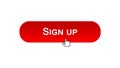 Sign up web interface button clicked with mouse cursor, red color, online