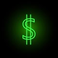 The sign of the us dollar is highlighted by a neon green effect