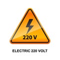 Electric 220 volt caution sign isolated on white background