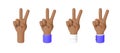 Sign of victory or peace. Gesture V. African American hand. Set of 3d Cartoon Character Hand with different sleeves. Icons