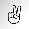 Sign of victory or peace. Hand gesture of human, black line icon. Two fingers raised up. Vector Royalty Free Stock Photo