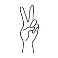 Sign of victory or peace symbol. Hand gesture of human, black line icon. Hand drawn two fingers raised up silhouette Royalty Free Stock Photo