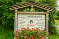 Sign at the village of Heidi over Maienfeld on the Swiss alps