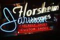 Sign with vintage, neon light in Florsheim Jarman Shoes