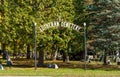 Old Lutheran Cemetery Sign in metal lettering at cemetery grounds.