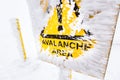 Sign warning of avalanche danger in in the moutainslike Dolomity, Alps and tatras during winter ski season.
