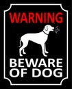Sign WARNING BEWARE OF DOG, black background. Illustration