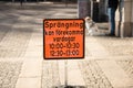 Sign warning for blasting during work days.. Royalty Free Stock Photo