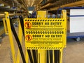 A sign warning customers to stay out of an area that says sorry no entry aisle temporarily closed at a Lowes home improvement