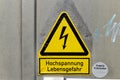 Sign warning of life-threatening high voltage