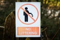Sign warning of no littering in the countryside Royalty Free Stock Photo