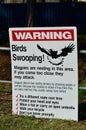 A sign warning about swooping magpies in the area