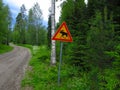 This sign warns motorists in this area to watch out for crossing moose