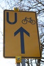 sign for bicycle, way around road works Royalty Free Stock Photo