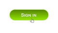 Sign in web interface button clicked with mouse cursor, green color, online Royalty Free Stock Photo
