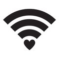 Sign Wifi with heart isolated on white background. Wi-Fi icon. Raster version.