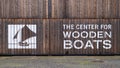 Sign on wooden building for The Center for Wooden Boats in Seattle